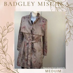 Badgley Mischka Trench Raincoat M American Glamour Blush Blurred Floral Pattern